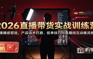 2026直播带货实战训练营:主播播感塑造,产品话术打磨、促单技巧与直播间互动推流教学
