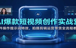 AI爆款短视频创作实战营：软件操作提示词特效，拍摄剪辑运营带货全流程教学