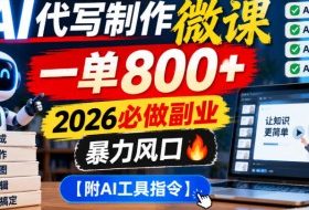 AI代写制作微课,一单800+,2026必做副业,暴力风口【附AI工具指令】【揭秘】