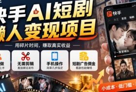 快手AI短剧懒人变现项目,0粉可做,无需剪辑直接搬运,手机简单操作靠短剧广告佣金增收
