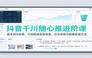 抖音千川随心推进阶课:保本ROI测算,计划搭建追投放量,后台实操与数据复盘方法