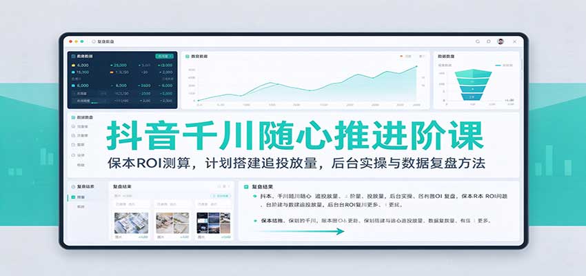 抖音千川随心推进阶课:保本ROI测算,计划搭建追投放量,后台实操与数据复盘方法 抖音千川随心推进阶课:保本ROI测算,计划搭建追投放量,后台实操与数据复盘方法