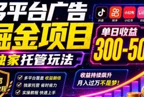 多平台广告掘金项目，独家托管玩法，一天300-500+，内部最新教程【揭秘】