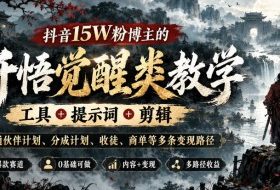 抖音15W粉博主的开悟觉醒类教学，工具+提示词+剪辑，打通伙伴计划、分成计划、收徒、商单等多条变现路径