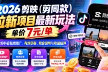 (21027期)2026剪映(剪同款)拉新项目最新玩法,单价7元/单,教你抖音挂载推广、有效获客、联合回填与收益结算