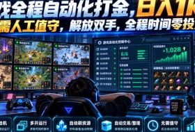 游戏全程自动化打金，日入1k，无需人工值守，解放双手，全程时间零投入【揭秘】