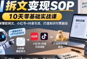 AI拆文变现SOP|10天零基础实战课,AI拆解爆款网文,小红书+抖音引流,打造知识付费副业