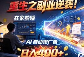 重生之副业逆袭!在家躺赚AI自动跑广告日入400+,无需人工操作【揭秘】
