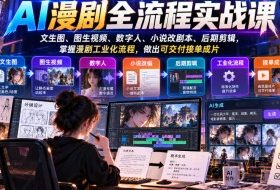 AI漫剧全流程实战课，文生图、图生视频、数字人、小说改剧本、后期剪辑，掌握漫剧工业化流程，做出可交付接单成片