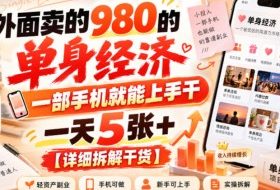 外面卖的980的单身经济,一部手机就能上手干,一天5张+【详细拆解干货】