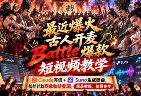 最近爆火古人开麦Battle爆款短视频教学，Claude写词+Suno生成歌曲，伙伴计划商单收徒变现，简易教程，仅供参考