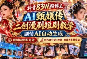 抖音83W粉博主AI甄嬛传二创漫剧短剧教学|剧情AI自动生成,复制粘贴即可做,各大平台创作者分成+收徒等多种收益