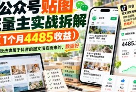 公众号贴图流量主实战拆解(1个月4485收益),这个玩法隶属于抖音的图文演变而来的,数据好