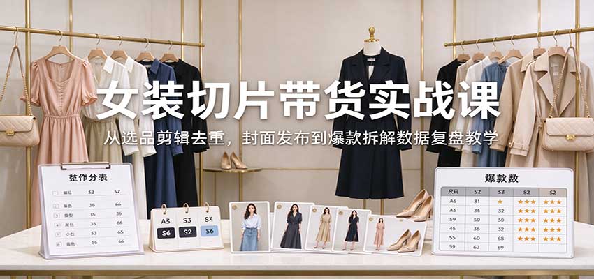 女装切片带货实战课:从选品剪辑去重,封面发布到爆款拆解数据复盘教学 女装切片带货实战课:从选品剪辑去重,封面发布到爆款拆解数据复盘教学