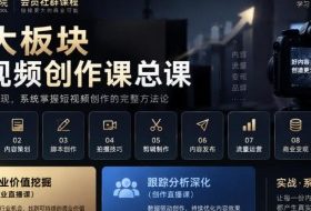 某商学院会员社群课程,九大板块短视频创作课总课,行业价值挖掘(商业直播课),跟踪分析深化(创作直播课)