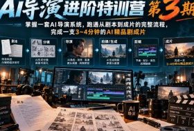 AI导演进阶特训营第3期,掌握一套AI导演系统,跑通从剧本到成片的完整流程,完成一支3~4分钟的AI精品剧成片(附1、2期)