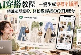 AI穿搭教程｜一键生成穿搭平铺图，精准起号涨粉，轻松做穿搭OOTD账号