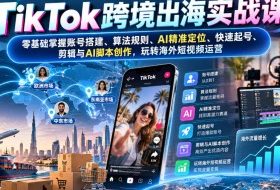 TikTok跨境出海实战课:零基础掌握账号搭建、算法规则、AI精准定位、快速起号、剪辑与AI脚本创作,玩转海外短视频运营