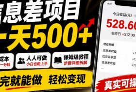 信息差项目一天500+，零成本，人人可做，保姆级教程，看完就能做【揭秘】