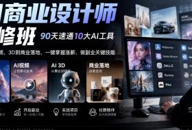 AI商业设计师研修班，90天速通10大AI工具，从绘图、视频、3D到商业落地，一键掌握涨薪、做副业关键技能