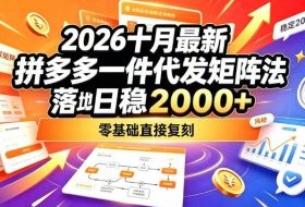 2026十月最新拼多多一件代发矩阵落地玩法,无需囤货压货,日稳入2k+,零基础直接复刻【揭秘】