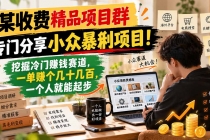 (21203期)某收费精品项目群-更新1028,专门分享小众暴俐项目!挖掘冷门赚钱赛道,一单赚个几十几百,一个人就能起步
