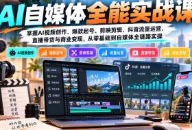 【无水印】AI自媒体全能实战课,掌握AI视频创作、爆款起号、剪映剪辑、抖音流量运营、直播带货与商业变现,从零基础到自媒体全链路实操