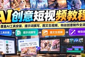 AI创意短视频教程,覆盖AI工具安装、提示词撰写、图文生视频、特效创意制作全流程