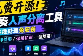 免费开源!伴奏人声分离工具,本地处理免安装,干净伴奏,保留和声一键搞定!