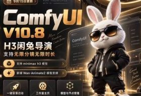 ComfyUI V10.8中文整合包,H3闲兔导演,支持无限分镜无限时长,1000+工作流,动作迁移,角色替换,视频一致性,口型同步,低显存可用