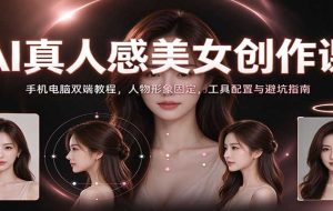 AI真人感美女创作课：手机电脑双端教程，人物形象固定，工具配置与避坑指南