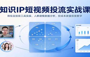 知识IP短视频投流实战课：微信豆投放工具实操，人群建模数据分析，控成本放量投放教学