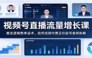 视频号直播流量增长课：推流逻辑憋单话术，自然流微付费正价起号案例拆解
