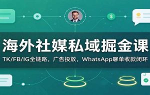 海外社媒私域掘金课：TK/FB/IG全链路，广告投放，WhatsApp聊单收款闭环