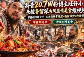 抖音20.7W粉博主旺仔小麻球亲授鲁智深古风剧情美食短视频教学，零基础也能上手，打通创作者分成+橱窗带货+收徒等变现渠道