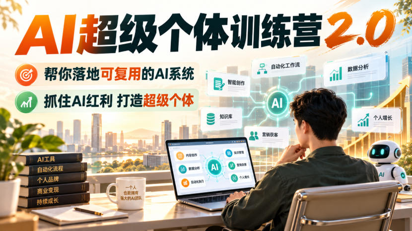 AI超级个体训练营2.0,帮你落地可复用的AI系统,抓住AI红利打造超级个体
