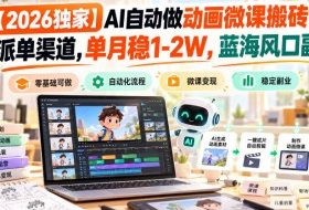 【2026独家】AI自动做动画微课搬砖，带派单渠道，单月稳1-2W，蓝海风口副业【揭秘】