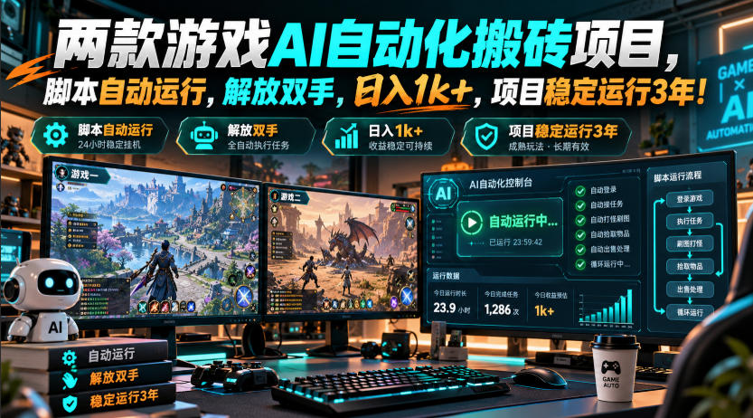 两款游戏AI自动化搬砖项目,脚本自动运行,解放双手,日入1k+,项目稳定运行3年!