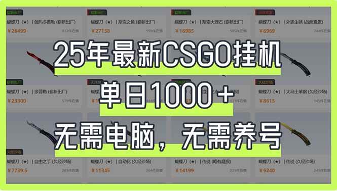 （14178期）25年最新CSGO自动运行系统，单日1000+，无需电脑，无需养号，0基础可上手